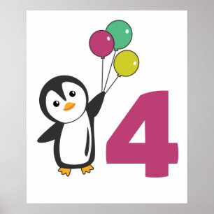 Poster Pinguim Quarto Balões De Aniversário Para Crianças