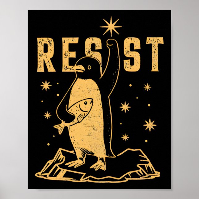 Poster Pinguim resiste aos pinguins protestando contra ta (Frente)