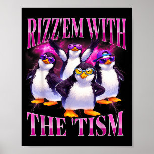 Poster Pinguim Retro Meme Tism Engraçado Rizz Em