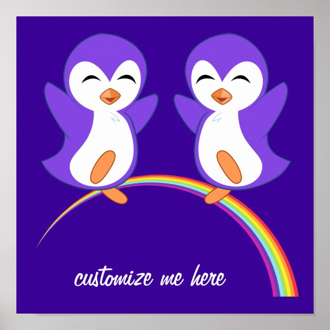 Pôster Pinguim Roxo Fofo (Frente)