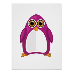 Pôster Pinguim Violeta Vermelho Fofo – Pinguim Kawaii de