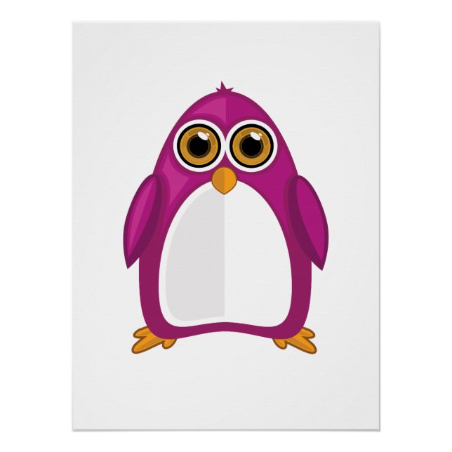 Pôster Pinguim Violeta Vermelho Fofo – Pinguim Kawaii de  (Frente)
