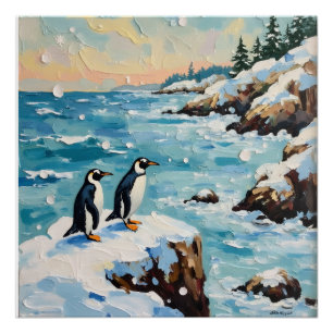 Pôster Pinguins Antigos na Falésia de Natal Costeira Neva