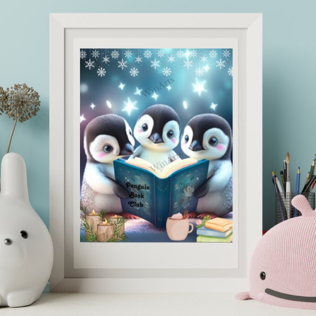 Poster Pinguins bonitos lendo livro de arte personalizada (Criador carregado)