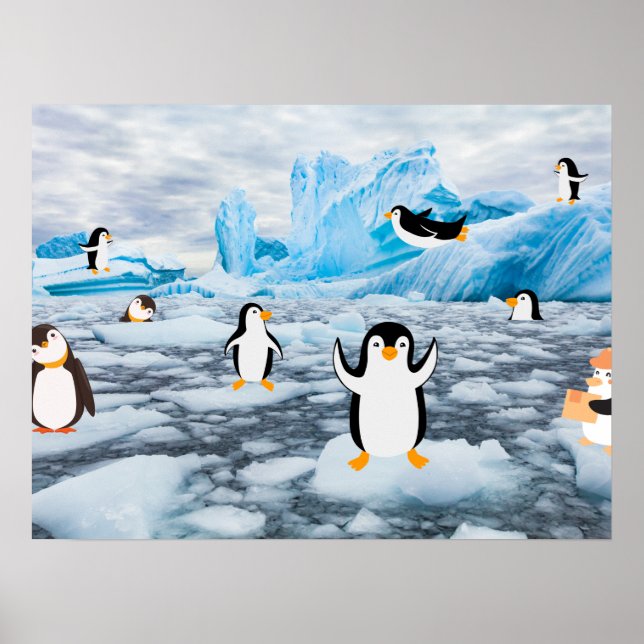 Poster pinguins bonitos no gelo da Antártica (Frente)