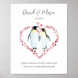 Poster Pinguins Casal Pinguim no Amor Coração