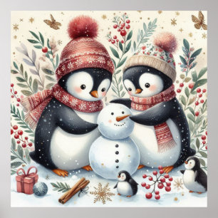 Poster Pinguins Construindo Um Homem De Neve