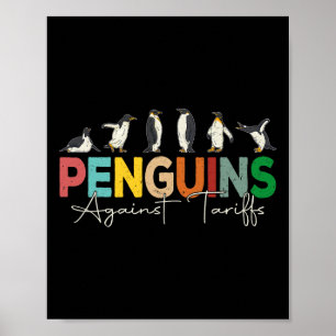 Poster Pinguins contra Tarifas Humor Animal Retro Resist