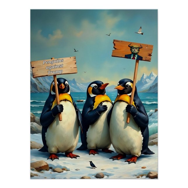 Pôster Pinguins Contra Trump (Frente)