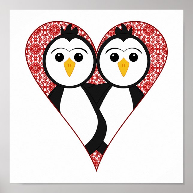 Pôster Pinguins Corações de Coração de Lace (Frente)