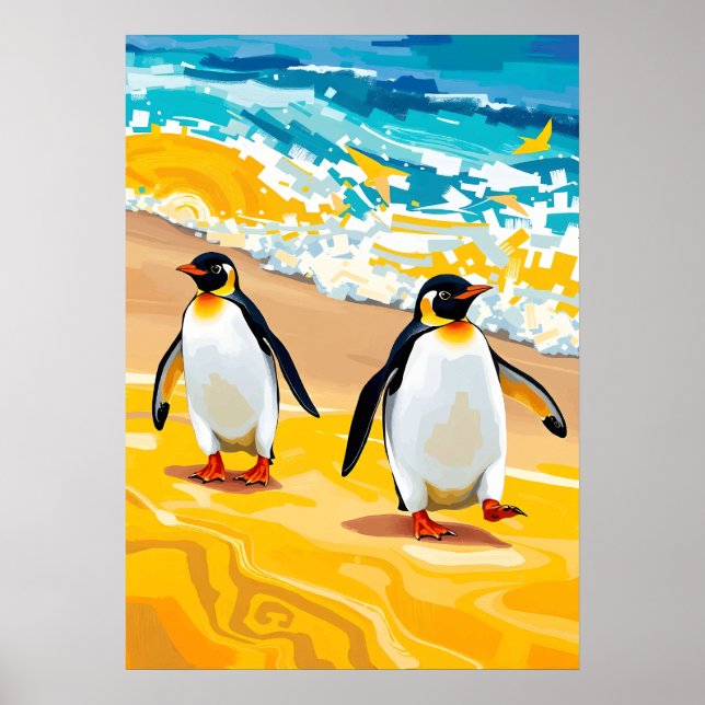 Poster Pinguins de patrulha de praia - Arte oceânica vibr (Frente)