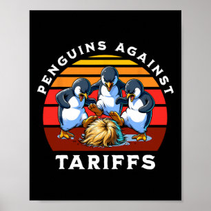 Poster Pinguins Engraçados Contra Tarifas Resistem Protes