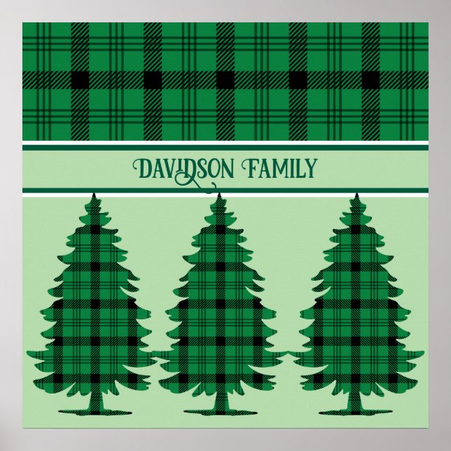 Poster Pinheiros de Tartan Preto Verde (Frente)