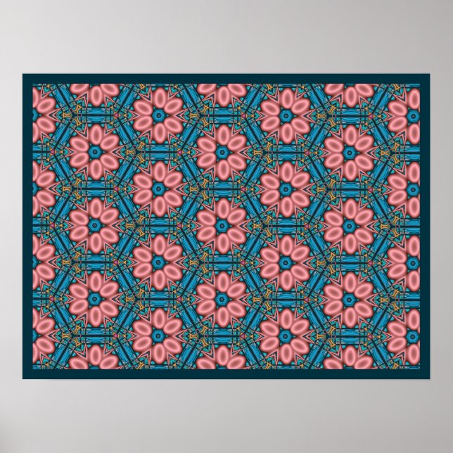 Poster Pink and Blue Tiled Flowers (Frente)
