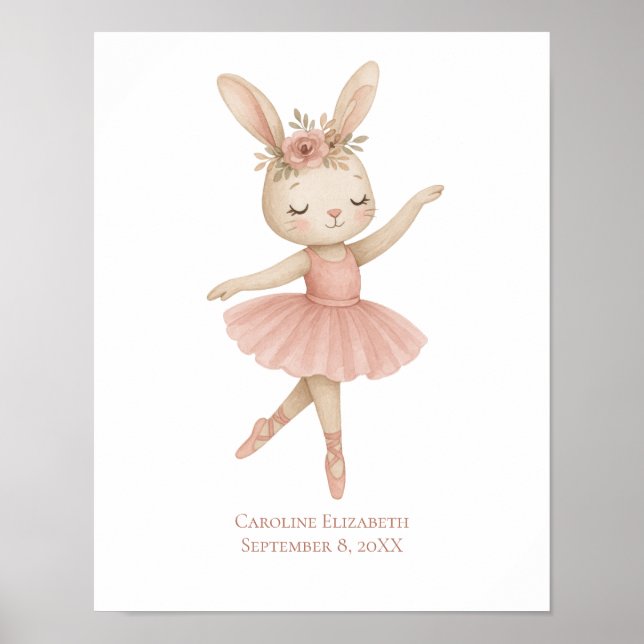 Poster Pink Ballerina Bunny Girls Nursery Bedroom Todd (Frente)