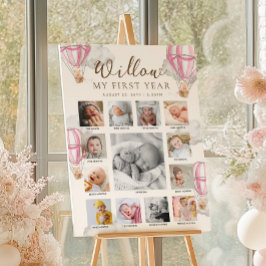 Poster Pink Beary First Birthday Photo Timeline