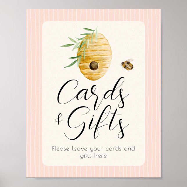 Poster Pink Bee Theme Girl Baby Shower Gift Table Sign (Frente)