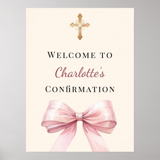 Poster Pink blush bow ivory Confirmation welcome (Frente)