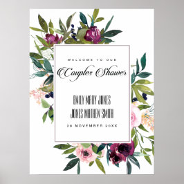 POSTER PINK BLUSH BURGUNDY FLORAL CASAIS BEM-VINDOS