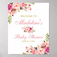 Pink Blush Floral and Gold Baby Shower Welcome
