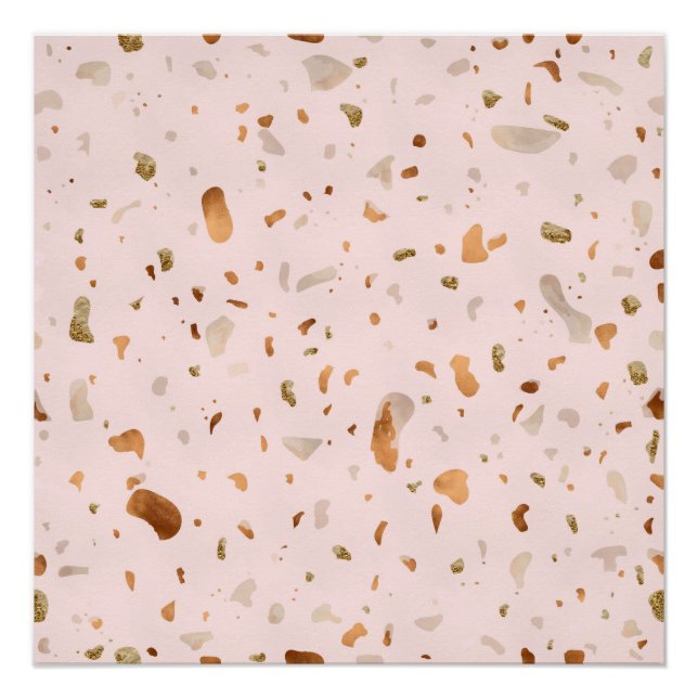 Pôster Pink Blush Terrazzo Com Douradas Manchas De Cobre (Frente)