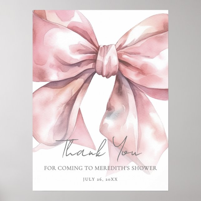 Poster Pink Bow Baby Shower Thank You Sign (Frente)