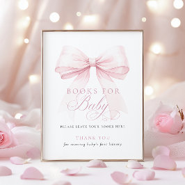 Poster Pink Bow Books for Baby Shower Sign