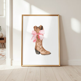 Poster Pink Bow Cowgirl Boot Girly Western Wall Art
