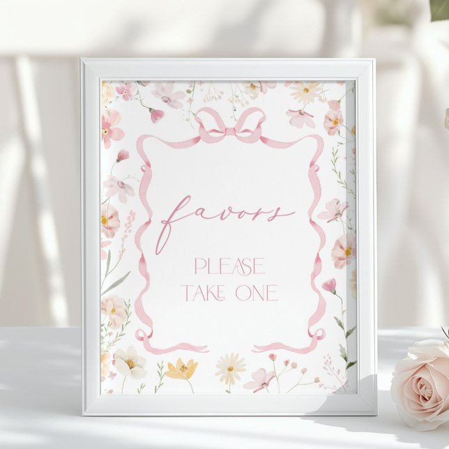 Poster Pink Bow Favors Wildflower Baby shower (Criador carregado)