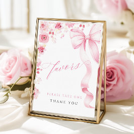 Poster Pink Bow Floral Baby Shower Favors Table Sign
