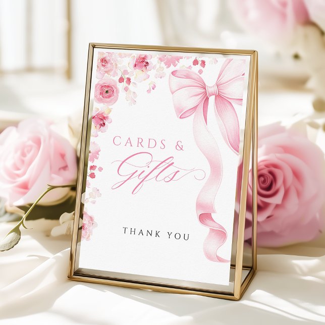 Poster Pink Bow Floral Cards & Gifts Table Sign (Criador carregado)