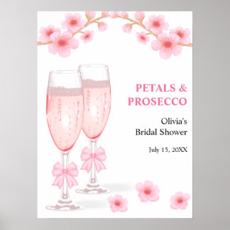 Poster Pink Bow Floral Petals & Prosecco Bridal Shower 