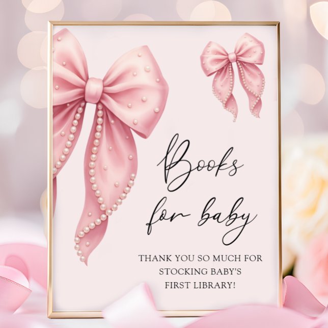 Poster  Pink Bow Girl Baby Shower Books for Baby (Criador carregado)