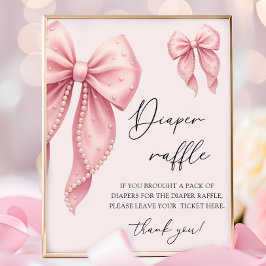 Poster Pink Bow Girl Baby Shower Diaper Raffle