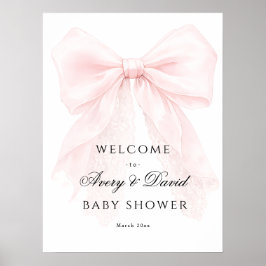 Poster Pink Bow Girl Modern Baby Shower 