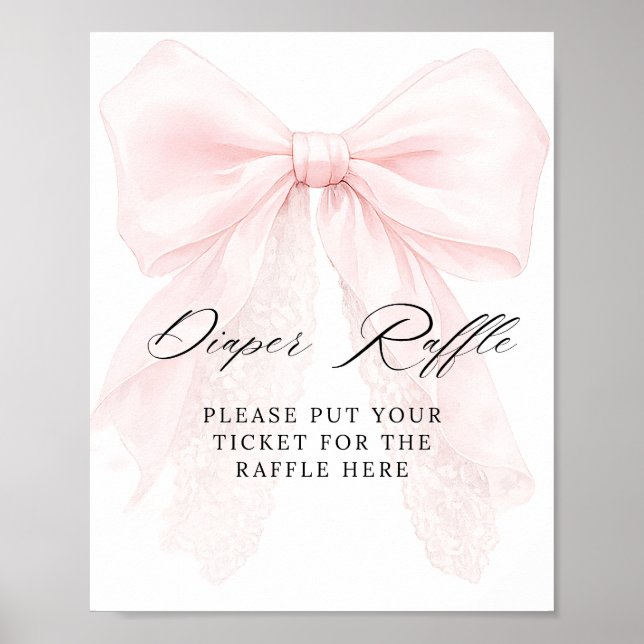 Poster Pink Bow Girl Modern Baby Shower diaper raffle (Frente)
