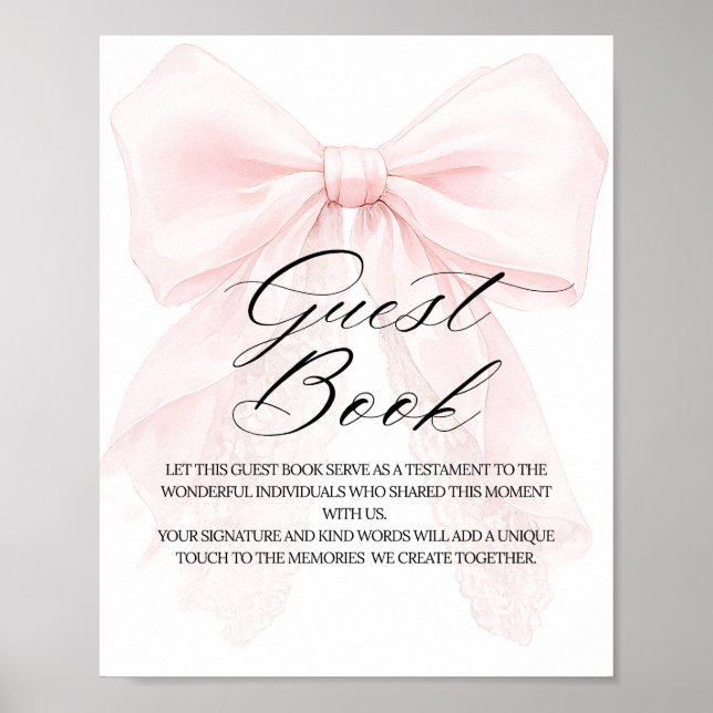 Poster Pink Bow Girl Modern Baby Shower Guest Book (Frente)