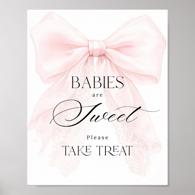 Poster Pink Bow Girl Modern Baby Shower Sweet Treat (Frente)