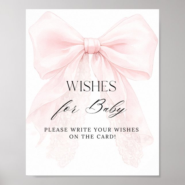 Poster Pink Bow Girl Modern Baby Shower Wishes (Frente)