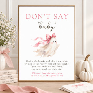 Poster Pink Bow Little Boo Cute Ghost Don't Say Baby Sign