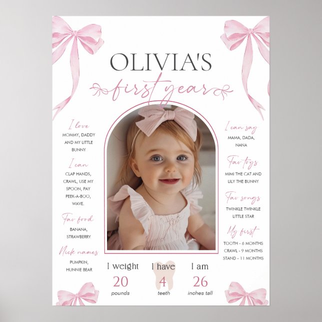 Poster Pink Bow milestone board template, Coquette Pink (Frente)