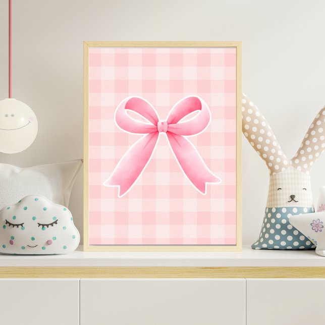 Poster Pink Bow Nursery Wall Art Gingham Baby Girl Room (Criador carregado)