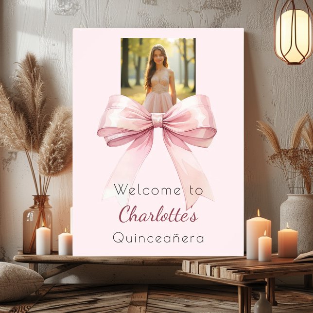 Poster Pink bow photo Quinceanera welcome (Criador carregado)