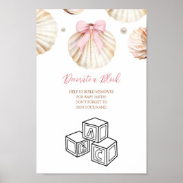 Poster Pink Bow Shell Baby Shower Decorate Block Sign