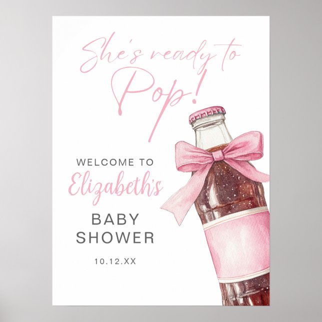 Poster Pink Bow Soda Bottle Baby Shower Welcome Sign (Frente)