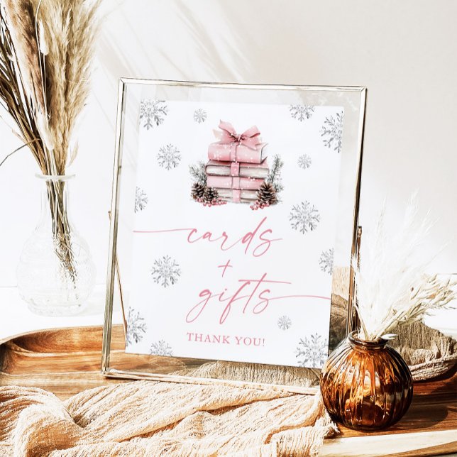 Poster Pink Bow Winter Books Baby Shower Cards & Gifts (Criador carregado)
