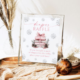 Poster Pink Bow Winter Books Baby Shower Diaper Raffle