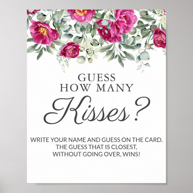 Poster Pink Bridal Shower Guess Kisses Game (Frente)