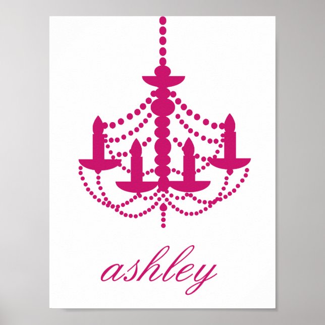 Poster Pink Chandelier Name Wall Art (Frente)