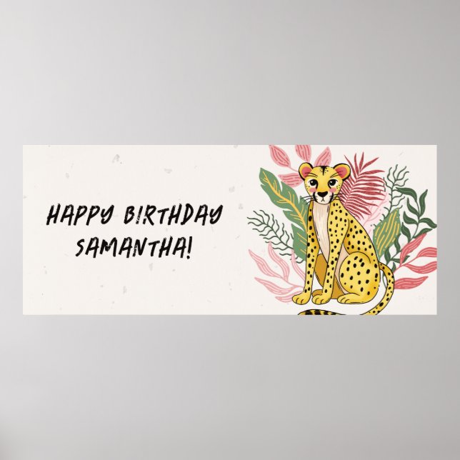 Poster Pink Cheetah Wild Party Animal Kids Birthday (Frente)